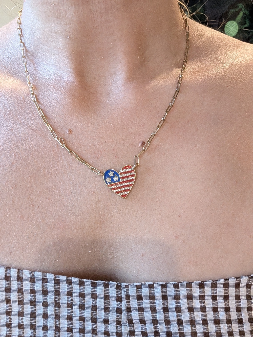 American Flag Heart Pendant Necklace - Red & Blue